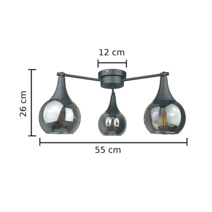 Bevestigde hanglamp STAR 3xE27/60W/230V zwart/gerookt zwart