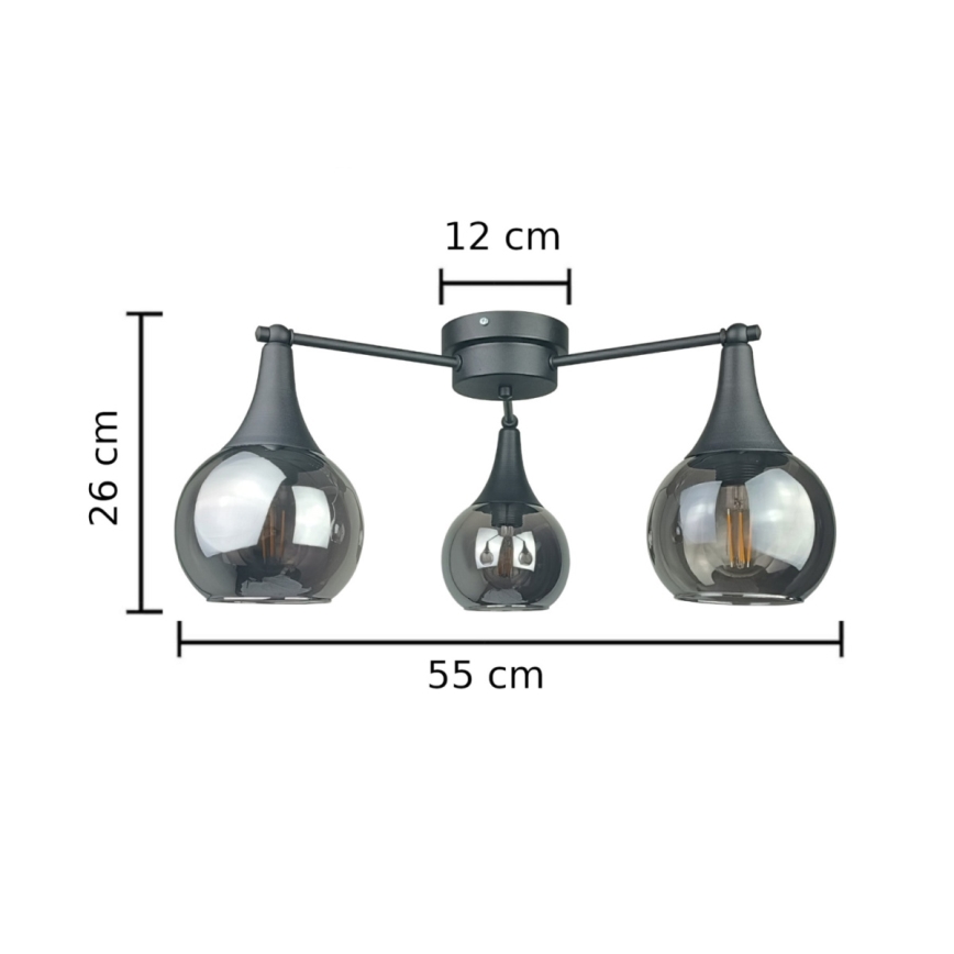 Bevestigde hanglamp STAR 3xE27/60W/230V zwart/gerookt zwart