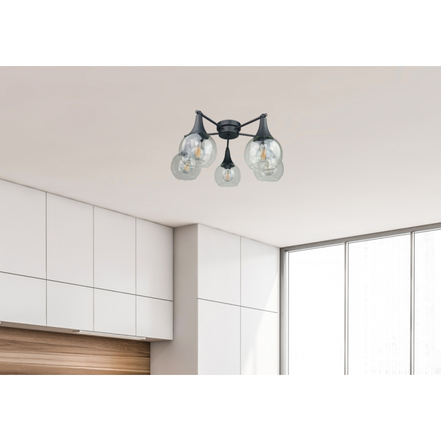 Bevestigde hanglamp STAR 5xE27/60W/230V zwart/doorzichtig
