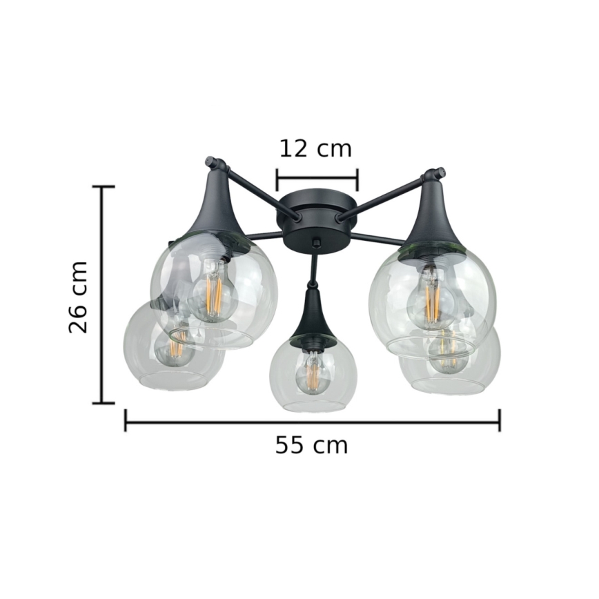 Bevestigde hanglamp STAR 5xE27/60W/230V zwart/doorzichtig