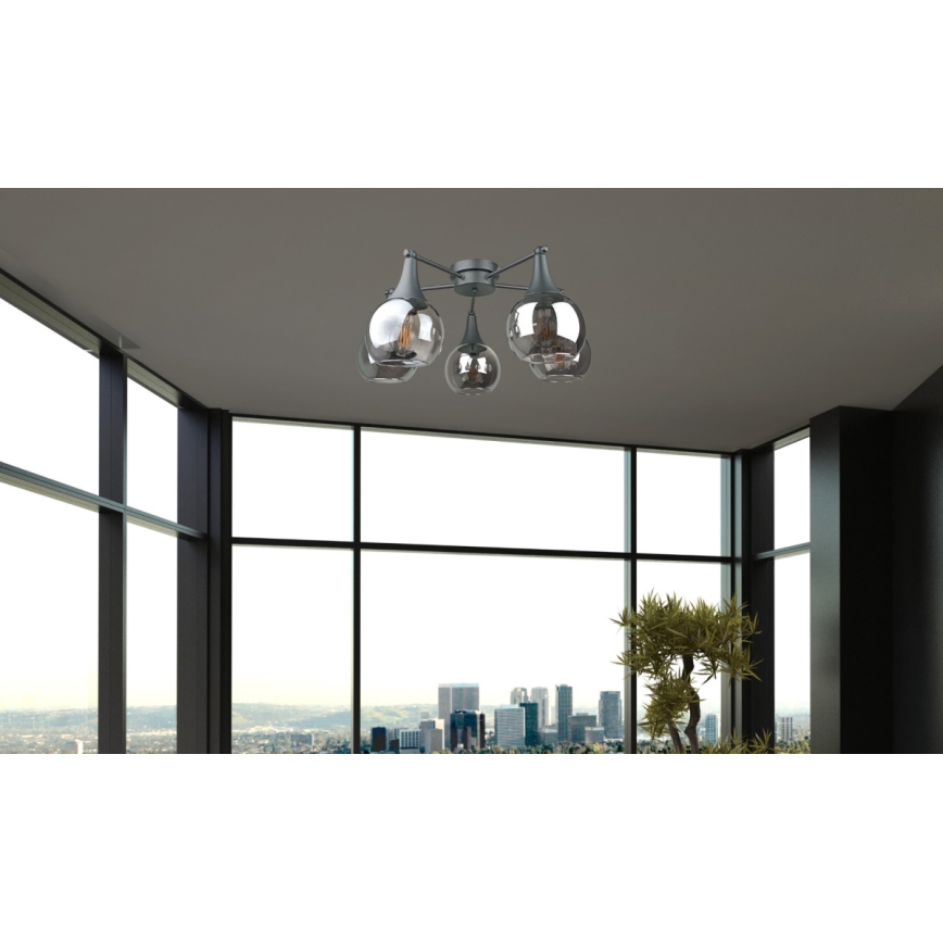 Bevestigde hanglamp STAR 5xE27/60W/230V zwart/gerookt zwart