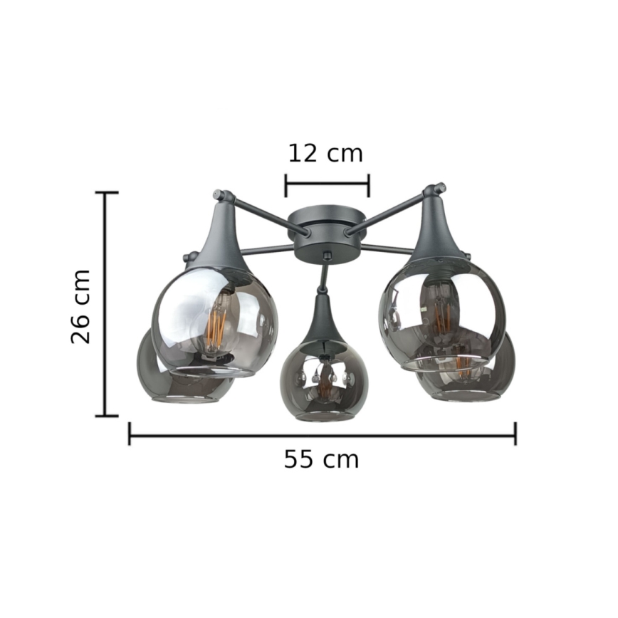 Bevestigde hanglamp STAR 5xE27/60W/230V zwart/gerookt zwart