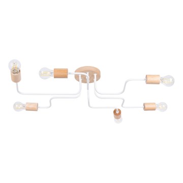 Bevestigde hanglamp TIMBO 6xE27/15W/230V wit/beige/beuken