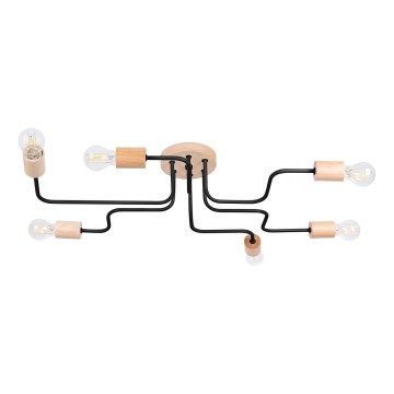 Bevestigde hanglamp TIMBO 6xE27/15W/230V zwart/beige/beuken