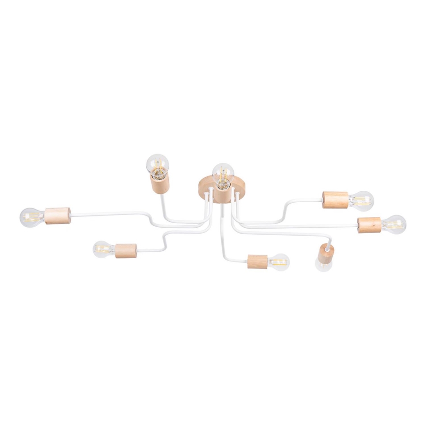 Bevestigde hanglamp TIMBO 8xE27/15W/230V wit/beige/beuken