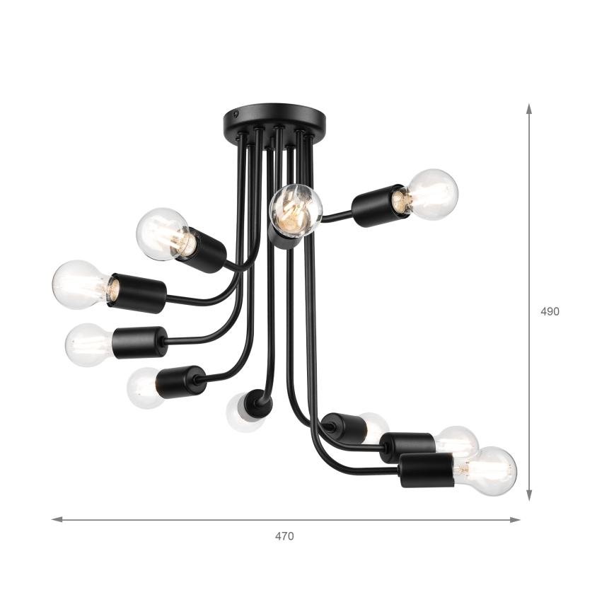 Bevestigde hanglamp TRINITY 10xE27/15W/230V zwart