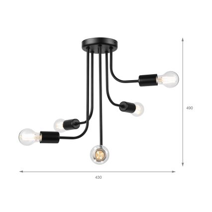Bevestigde hanglamp TRINITY 5xE27/15W/230V zwart