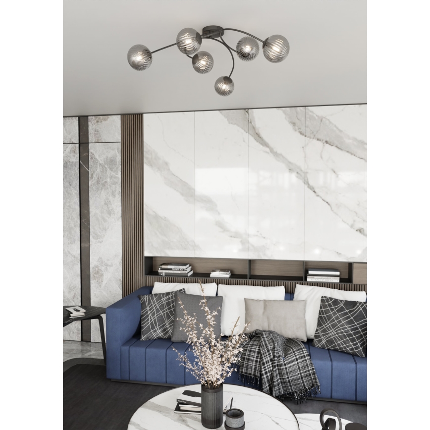 Bevestigde hanglamp VIBRA 6xE14/10W/230V zwart/grijs