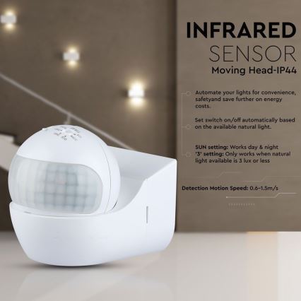 Bewegingssensor PIR 180° 800W/230V IP44 wit