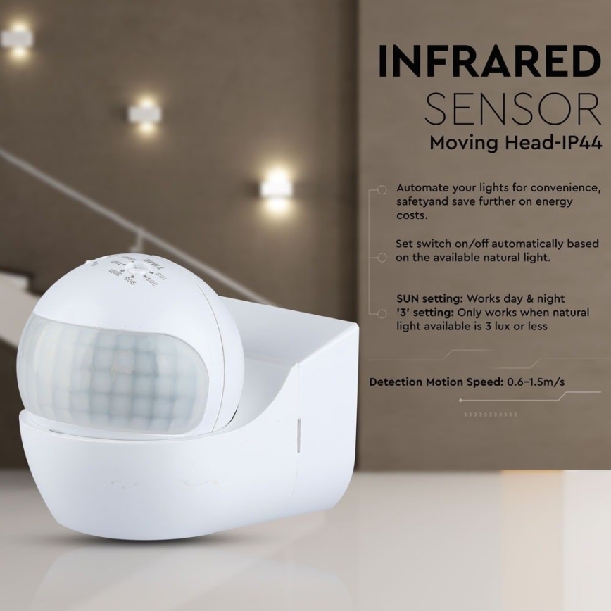Bewegingssensor PIR 180° 800W/230V IP44 wit