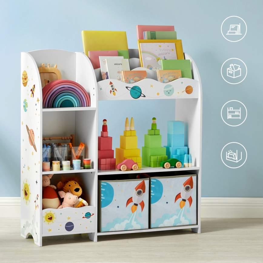 Bibliothèque pour enfants avec boîtes en tissu ANET blanc