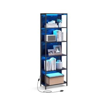 Bibliothèque NAVARO avec éclairage intégré, 60x179x30 cm, noire