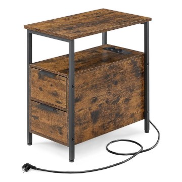 Bijzettafel met geïntegreerde lades en USB-poorten ROD bruin/zwart