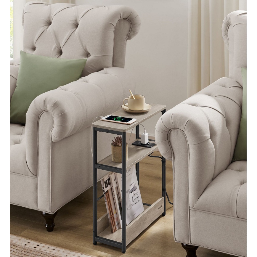 Bijzettafel met ingebouwd stopcontact en USB-poorten ROD bruin/zwart