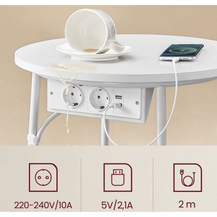 Bijzettafel met ingebouwde stopcontacten en USB-poorten NOIRA beige/wit