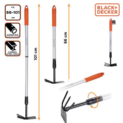 BLACK+DECKER - Bêche de jardin avec décompacteur à trois dents 66-101 cm