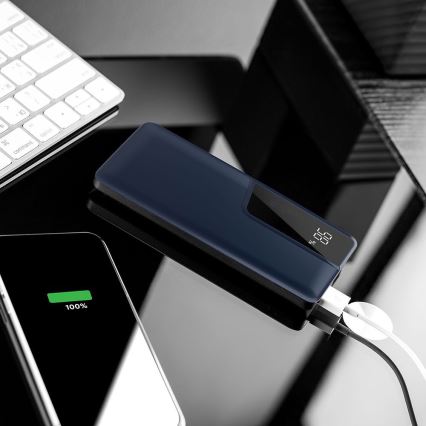 Blauwe power bank met display 10000mAh / 3,7V