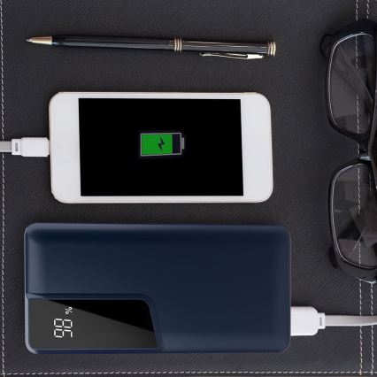 Blauwe power bank met display 10000mAh / 3,7V