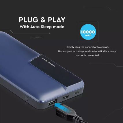 Blauwe power bank met display 10000mAh / 3,7V