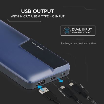 Blauwe power bank met display 10000mAh / 3,7V