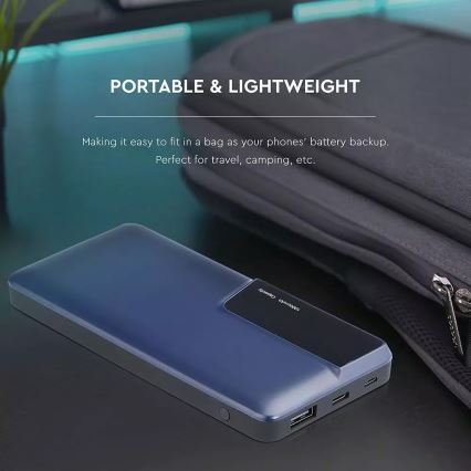 Blauwe power bank met display 10000mAh / 3,7V