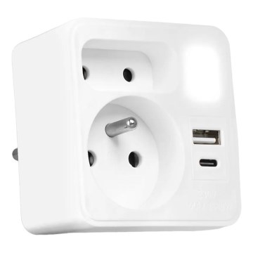 Bloc multiprise 2 prises + USB-C + USB-A avec éclairage LED 0,5W/230V 3000K