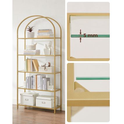 Boekenkast GLASY 83x184x30 cm goudkleurig