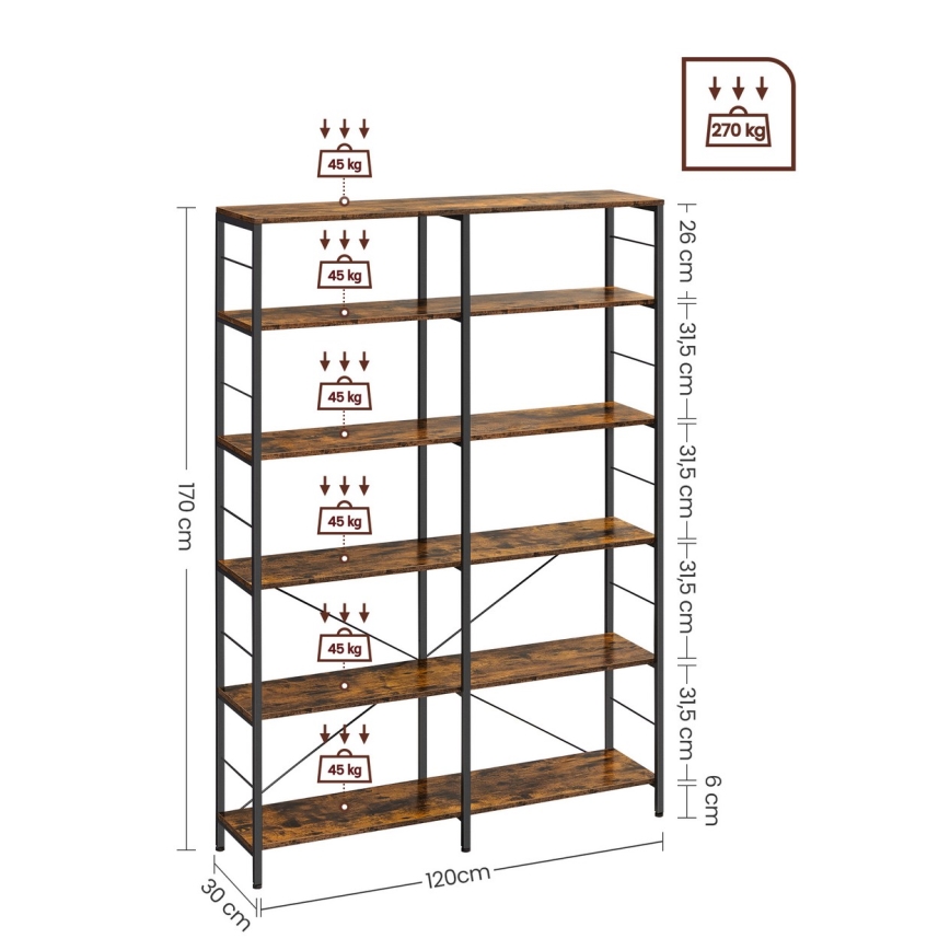 Boekenkast NAVARO bruin/zwart