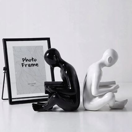 Boekensteun 17,5x13x14 cm zwart/wit