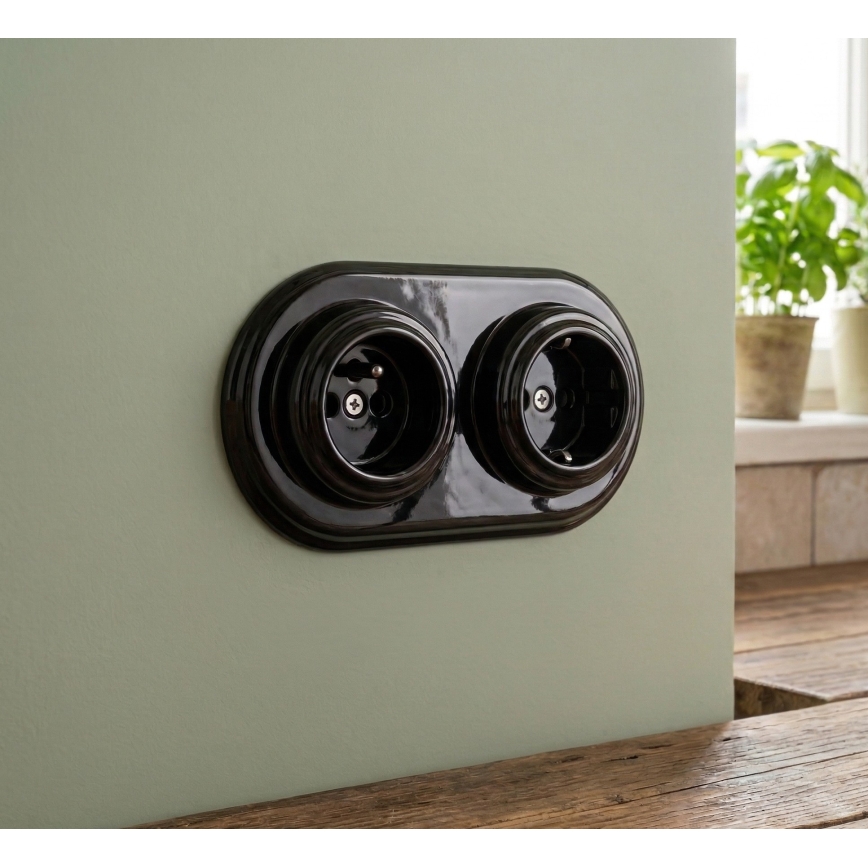 Bohemia-Design - Cadre rétro double en porcelaine, noir