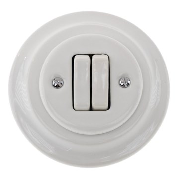 Bohemia-Design - Interrupteur double rétro en porcelaine avec enjoliveur n°5, blanc