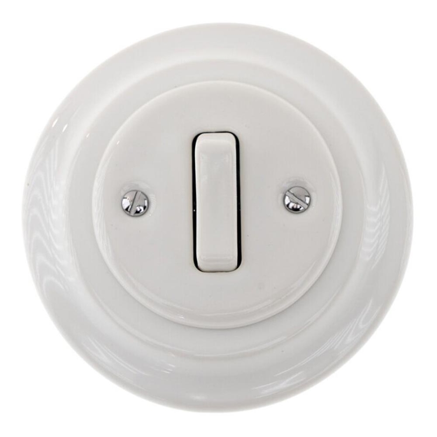 Bohemia-Design - Interrupteur pour sonnette rétro en porcelaine, simple, avec cadre, blanc