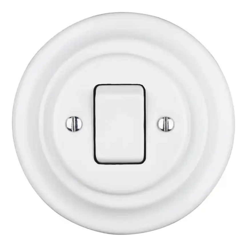 Bohemia-Design - Interrupteur rétro en porcelaine simple avec plaque n°7, blanc
