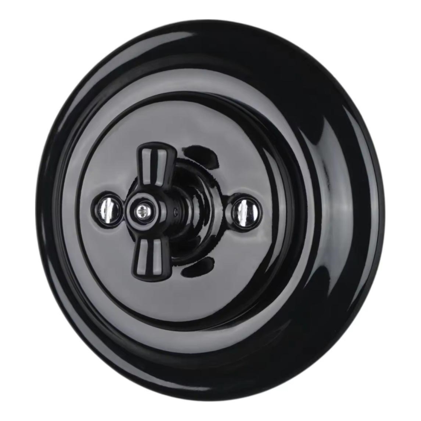 Bohemia-Design - Interrupteur rétro rotatif en porcelaine avec cadre n° 7, noir