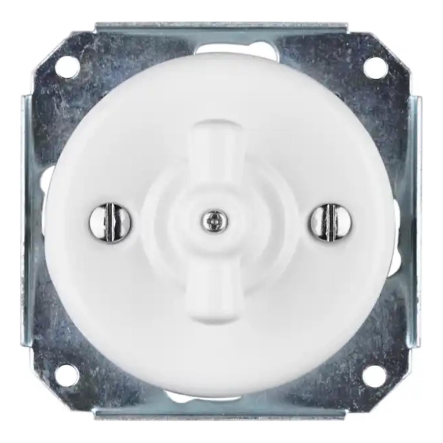 Bohemia-Design - Interrupteur rotatif en porcelaine au style rétro, sans cadre, n° 7, blanc