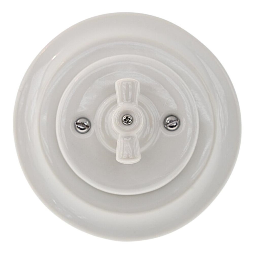 Bohemia-Design - Interrupteur rotatif rétro en porcelaine avec cadre n° 1 blanc