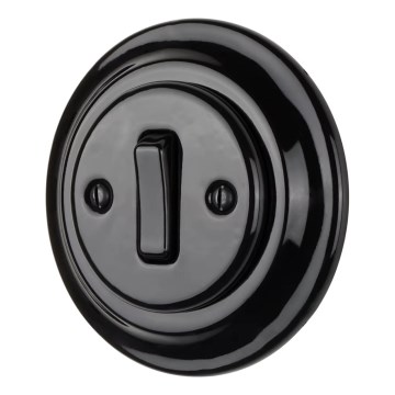 Bohemia-Design - Interrupteur simple rétro en porcelaine avec cadre n° 1, noir