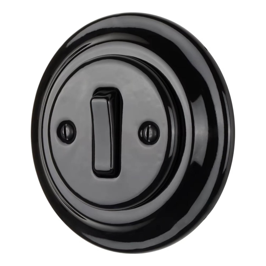 Bohemia-Design - Interrupteur simple rétro en porcelaine avec cadre n° 1, noir