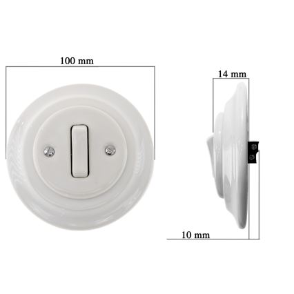 Bohemia-Design - Interrupteur simple rétro en porcelaine avec cadre n° 6, blanc