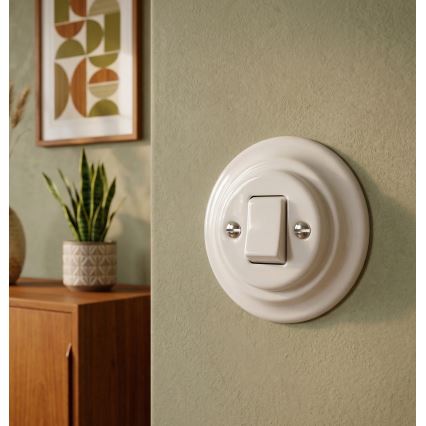 Bohemia-Design - Interrupteur simple rétro en porcelaine avec cadre n° 7, blanc