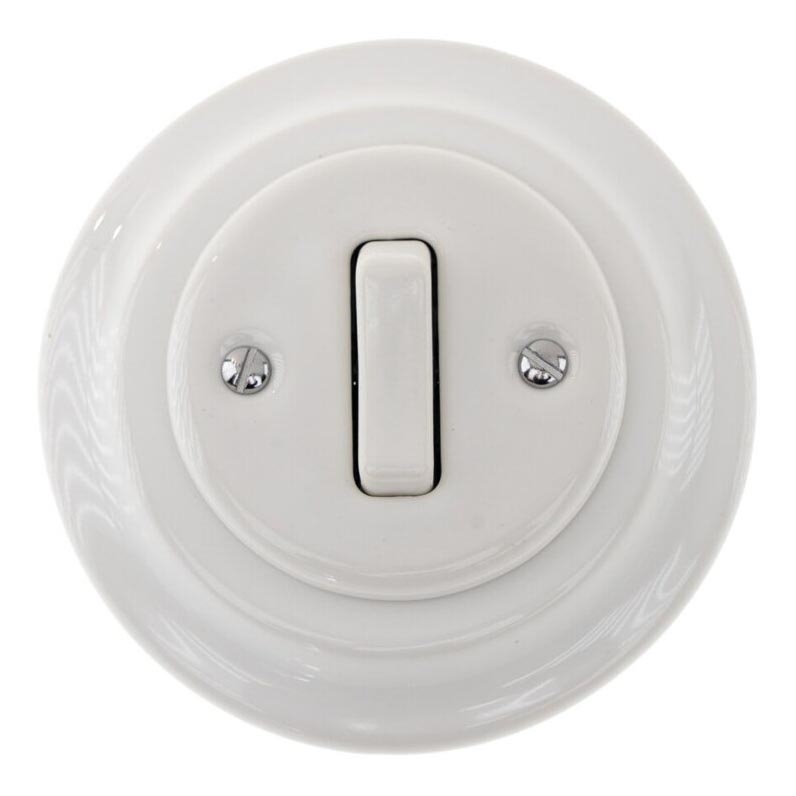 Bohemia-Design - Interrupteur simple rétro en porcelaine avec cadre n°1, blanc