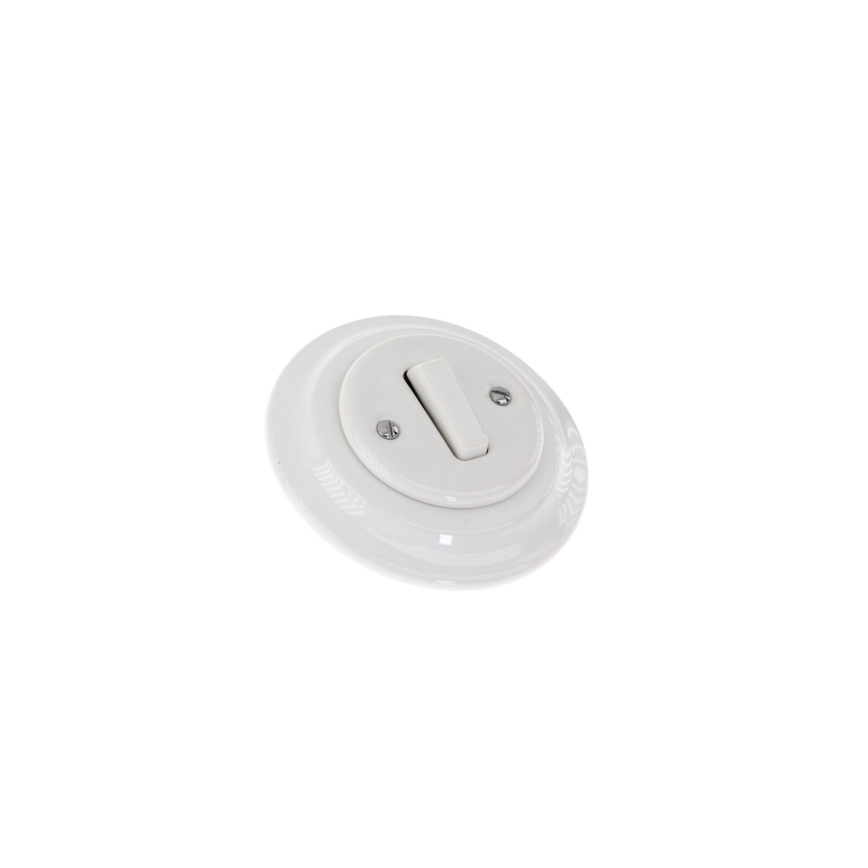 Bohemia-Design - Interrupteur simple rétro en porcelaine avec cadre n°1, blanc