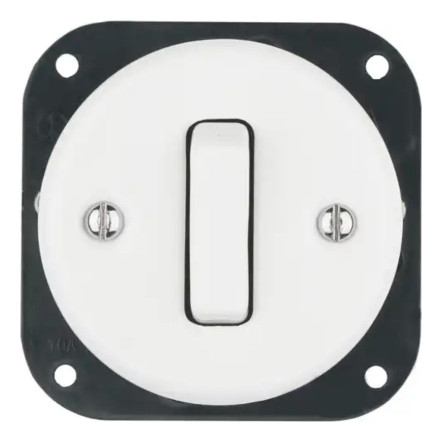 Bohemia-Design - Interrupteur simple rétro en porcelaine sans cadre n° 6, blanc