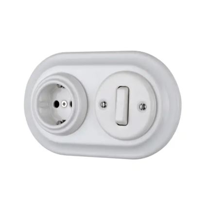 Bohemia-Design - Prise murale rétro en porcelaine sans cadre SCHUKO 250V/16A blanche