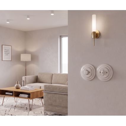 Bohemia-Design - Porseleinen retro draaibare dimmer met afdekraam 250V/10A wit