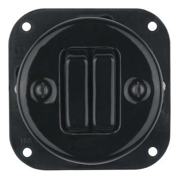 Bohemia-Design - porseleinen retro dubbele schakelaar zonder afdekraam nr. 6+6 zwart