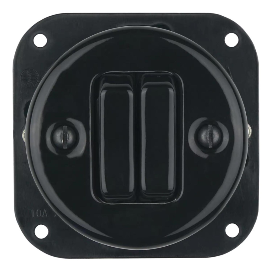 Bohemia-Design - porseleinen retro dubbele schakelaar zonder afdekraam nr. 6+6 zwart