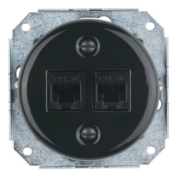Bohemia-Design - Porseleinen retro ethernet-wandcontactdoos zonder afdekraam 2x CAT.5E zwart