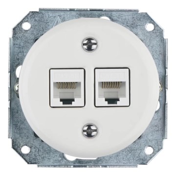 Bohemia-Design - Porseleinen retro netwerkwandcontactdoos zonder afdekraam, 2x Cat5e, wit