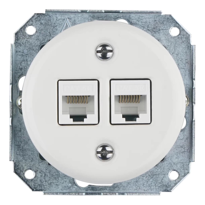 Bohemia-Design - Porseleinen retro netwerkwandcontactdoos zonder afdekraam, 2x Cat5e, wit